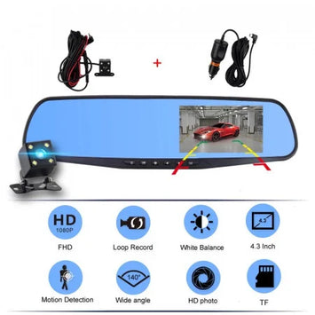 Oglinda retrovizoare 4.5 inch cu camera HD 1080P, DVR auto, cu microfon si difuzor incorporate + camera suplimentara marsarier